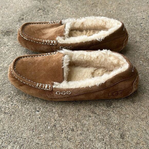 Ugg Ansley Chestnut Brown Suede Moccasin Slippers Women’s Sz 8 - Picture 2 of 11